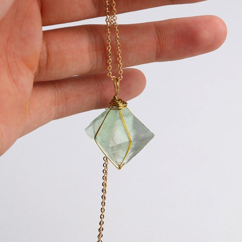 Gold Wire Wrapped Octahedron: Fluorite Pendant Necklace/Pendulum