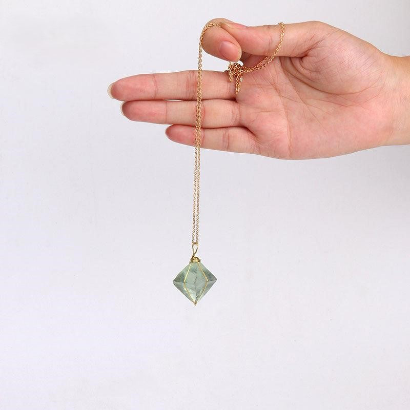 Gold Wire Wrapped Octahedron: Fluorite Pendant Necklace/Pendulum