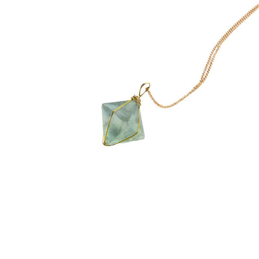 Gold Wire Wrapped Octahedron: Fluorite Pendant Necklace/Pendulum