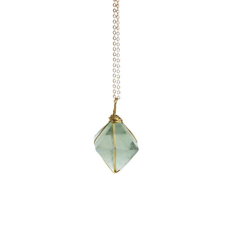 Gold Wire Wrapped Octahedron: Fluorite Pendant Necklace/Pendulum