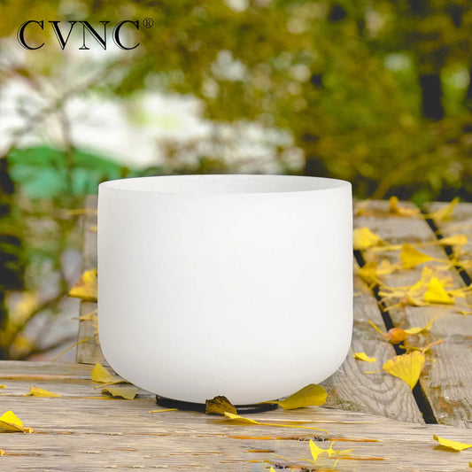 CVNC White Frosted Quartz Crystal Singing Bowl for Sound Healing Meditation Yoga with Free Mallet