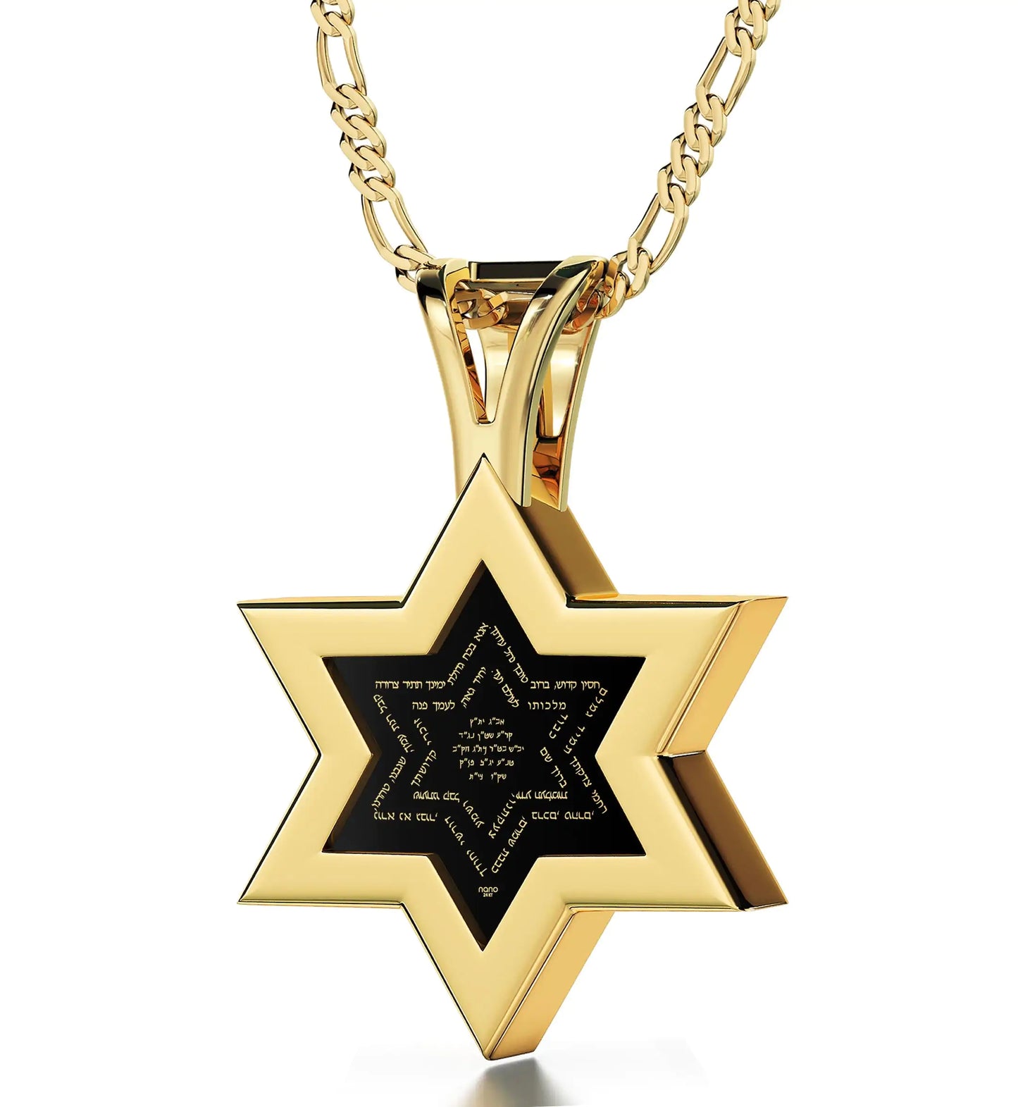 Men's Star of David Necklace Ana Bekoach Kabbalah Pendant 24k Gold Inscribed on Onyx Stone