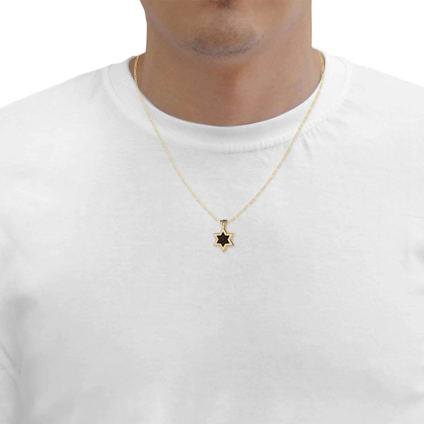 Men's Star of David Necklace Ana Bekoach Kabbalah Pendant 24k Gold Inscribed on Onyx Stone