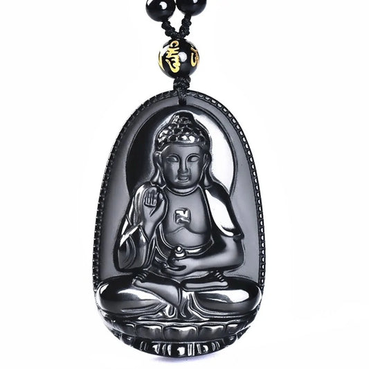 Natural Stone Black Obsidian Carved Buddha Lucky Amulet