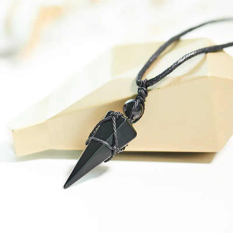 Obsidian Crystal Pendant Pendulum Necklace