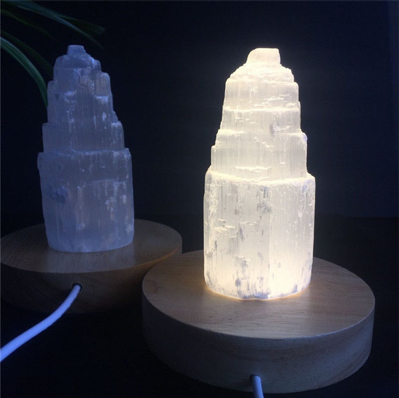 Natural Selenite Crystal Tower Lamp * - MoonlightMysticVibes.com