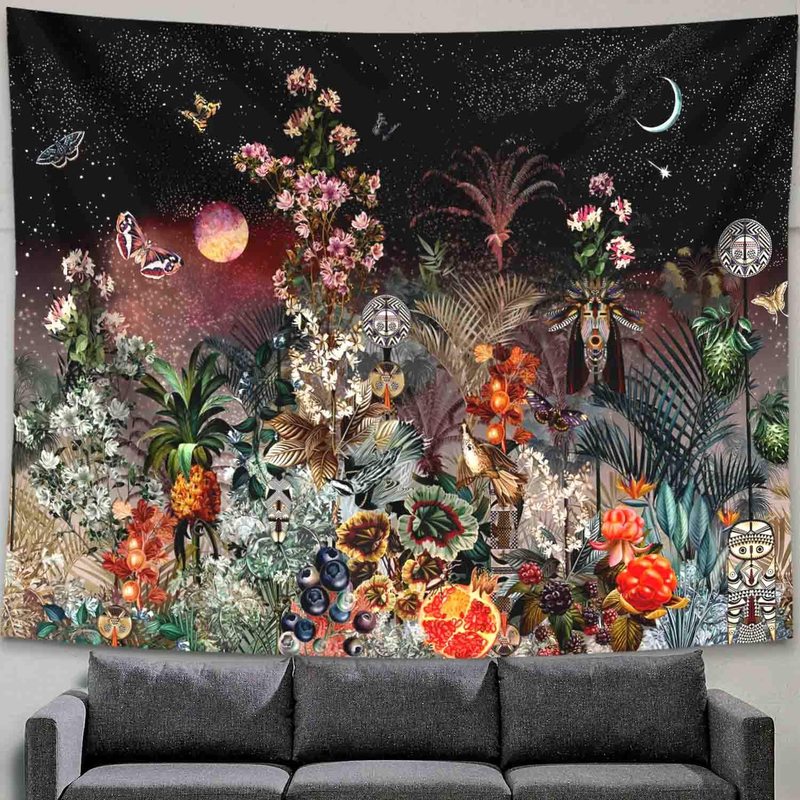 Floral Moon Starry Tapestry - MoonlightMysticVibes.com