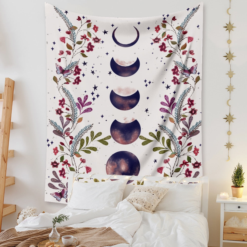 Floral Moon Starry Tapestry - MoonlightMysticVibes.com