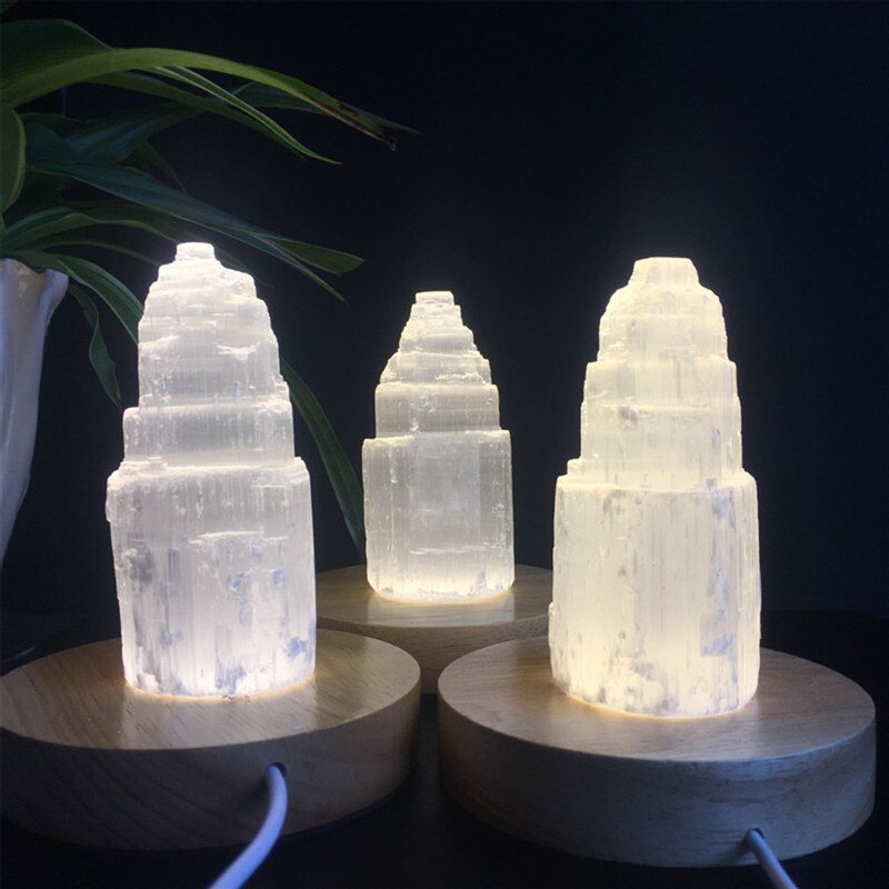 Natural Selenite Crystal Tower Lamp * - MoonlightMysticVibes.com