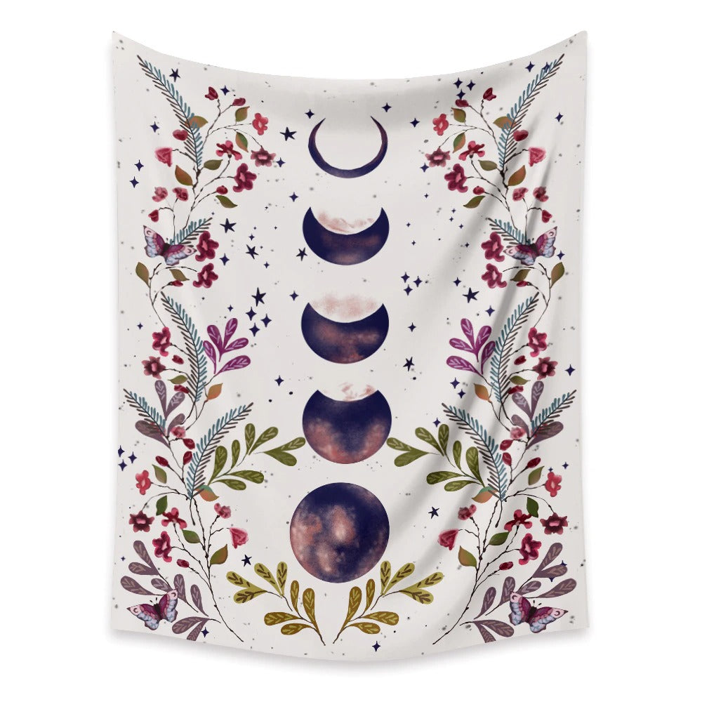 Floral Moon Starry Tapestry - MoonlightMysticVibes.com