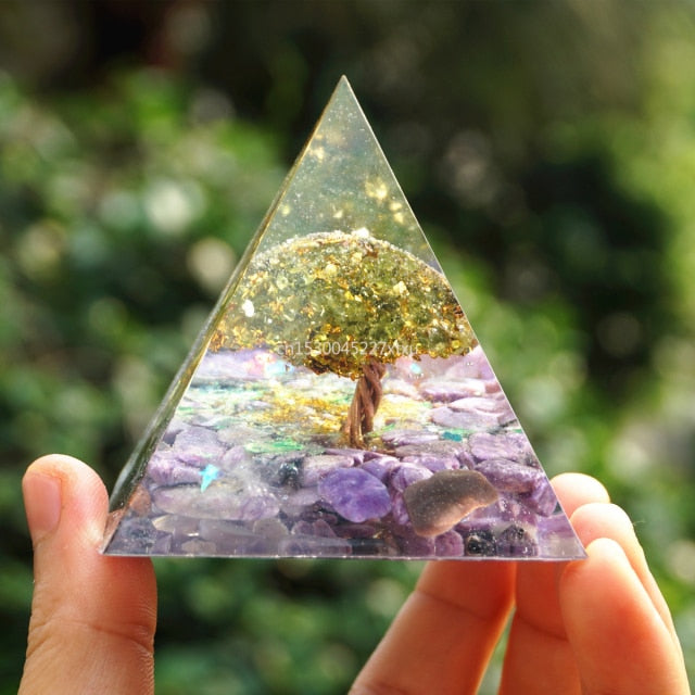 Tree of Life Orgonite Pyramid Mold Amethyst Peridot Healing Crystal - MoonlightMysticVibes.com