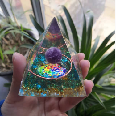 Handmade Amethyst Crystal Sphere Orgone Pyramid Copper Blue Quartz EMF Protection Energy Orgonite - MoonlightMysticVibes.com