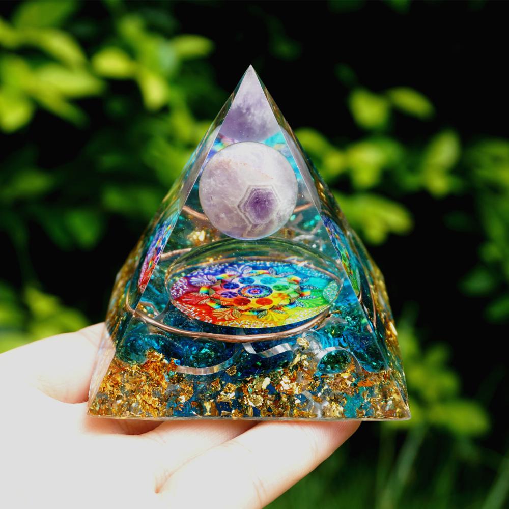 Handmade Amethyst Crystal Sphere Orgone Pyramid Copper Blue Quartz EMF Protection Energy Orgonite - MoonlightMysticVibes.com