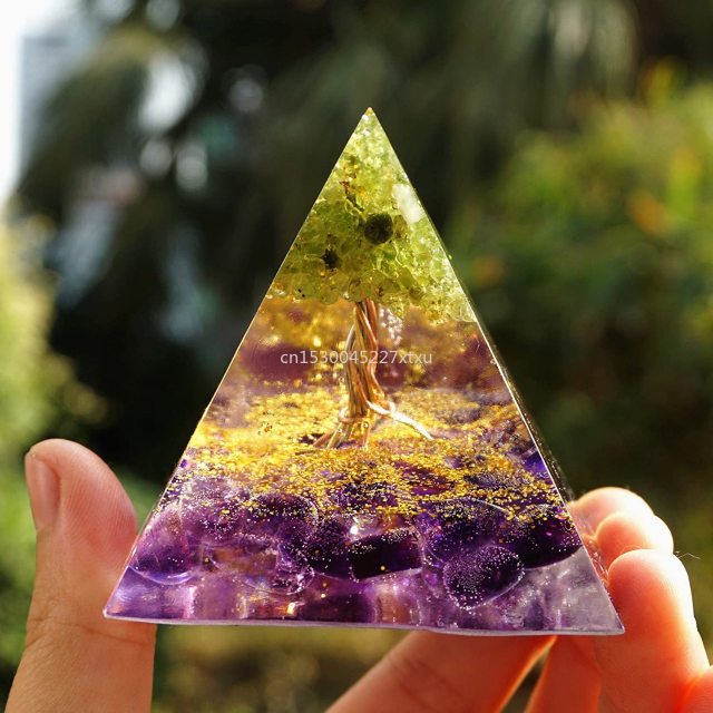 Tree of Life Orgonite Pyramid Mold Amethyst Peridot Healing Crystal - MoonlightMysticVibes.com