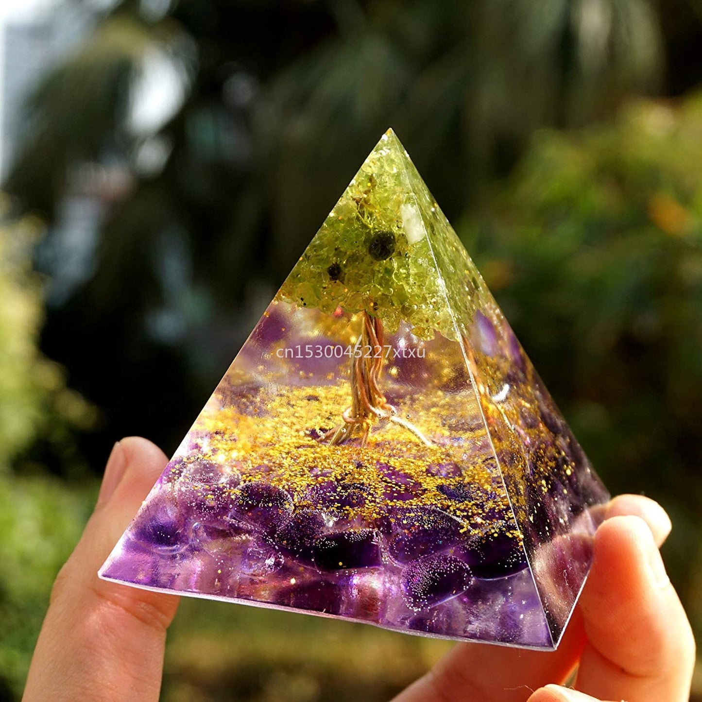 Tree of Life Orgonite Pyramid Mold Amethyst Peridot Healing Crystal - MoonlightMysticVibes.com