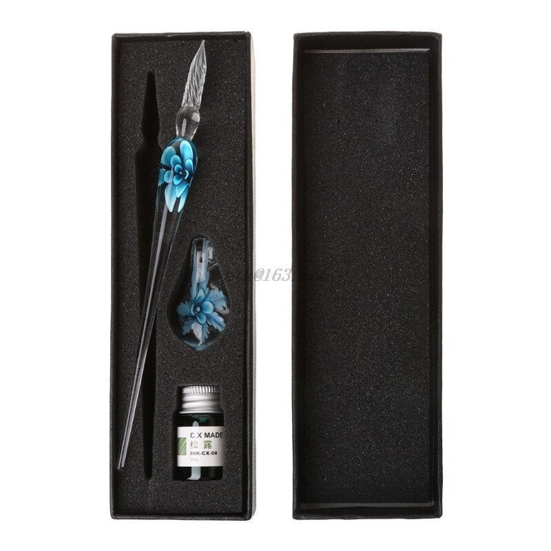 Handmade Elegant Crystal Floral Glass Dip Pen Stationary - MoonlightMysticVibes.com