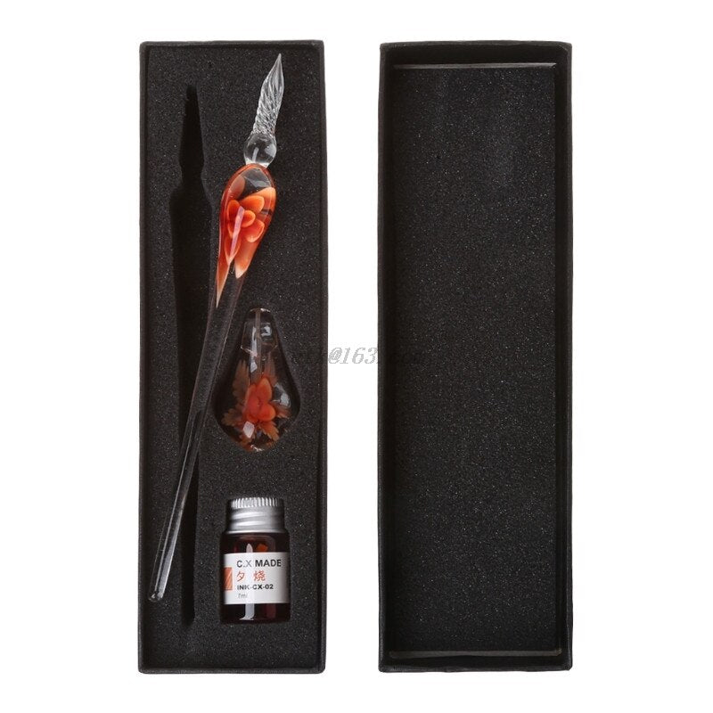 Handmade Elegant Crystal Floral Glass Dip Pen Stationary - MoonlightMysticVibes.com