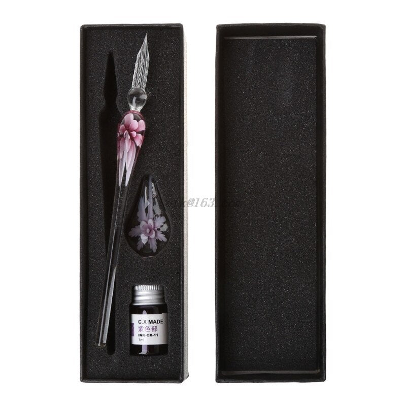 Handmade Elegant Crystal Floral Glass Dip Pen Stationary - MoonlightMysticVibes.com