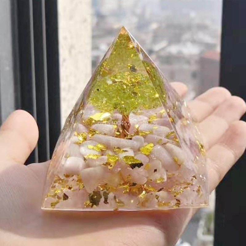 Tree of Life Orgonite Pyramid Mold Amethyst Peridot Healing Crystal - MoonlightMysticVibes.com