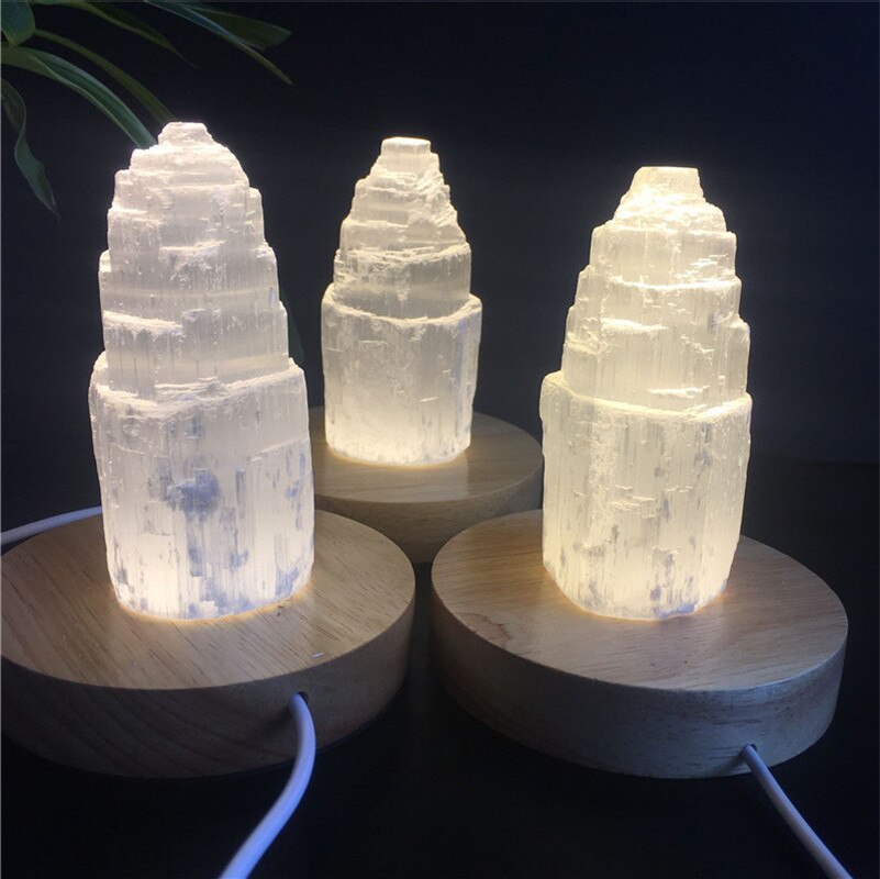 Natural Selenite Crystal Tower Lamp * - MoonlightMysticVibes.com