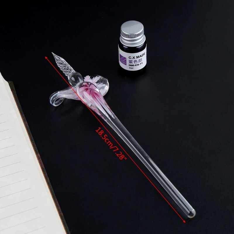 Handmade Elegant Crystal Floral Glass Dip Pen Stationary - MoonlightMysticVibes.com