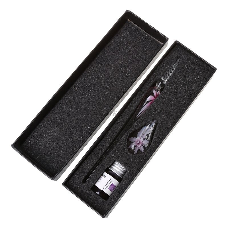 Handmade Elegant Crystal Floral Glass Dip Pen Stationary - MoonlightMysticVibes.com