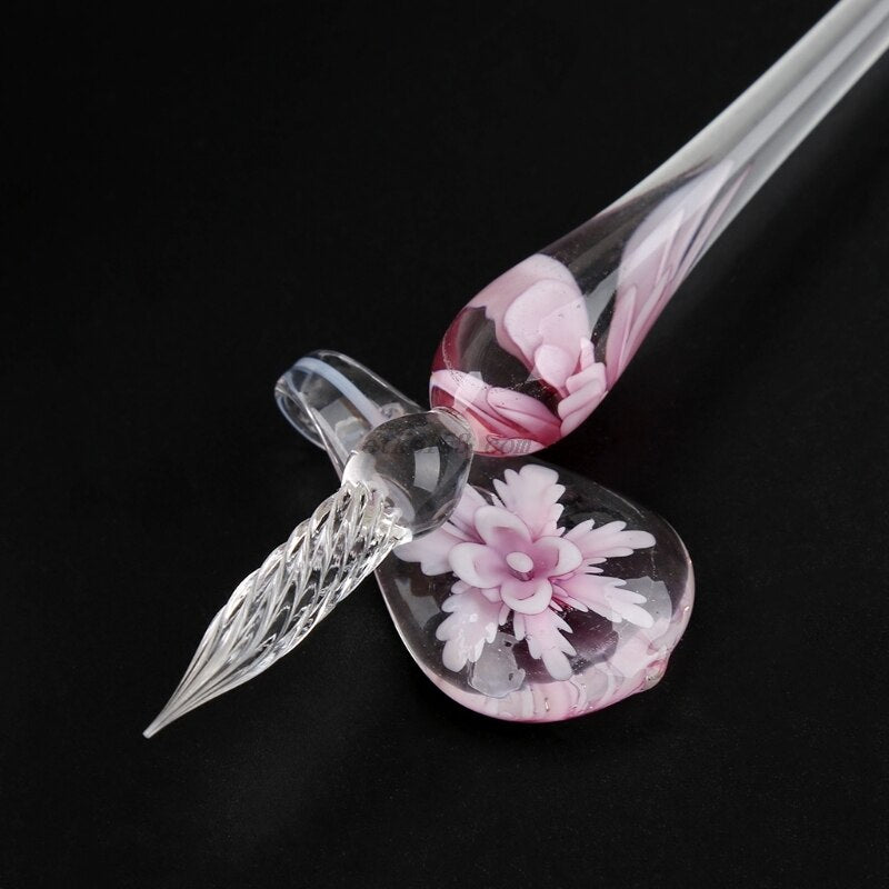 Handmade Elegant Crystal Floral Glass Dip Pen Stationary - MoonlightMysticVibes.com