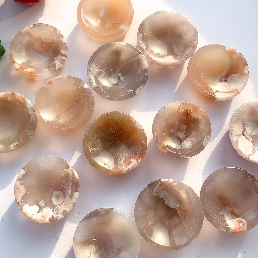 Natural Crystal Cherry Blossom Agate Hand Carved and Polished Bowl - MoonlightMysticVibes.com