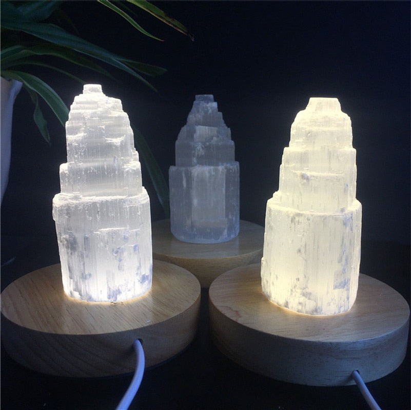 Natural Selenite Crystal Tower Lamp * - MoonlightMysticVibes.com