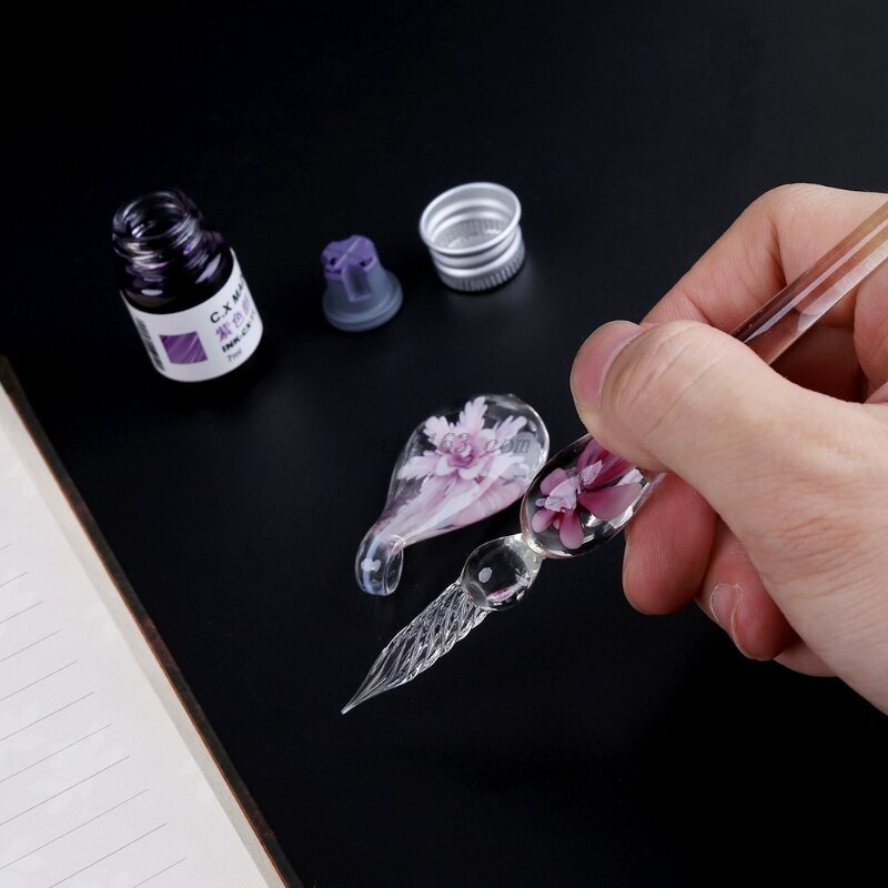 Handmade Elegant Crystal Floral Glass Dip Pen Stationary - MoonlightMysticVibes.com